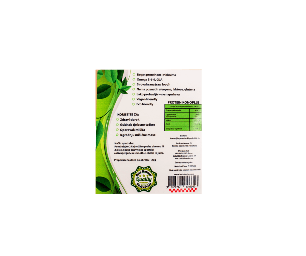 BIO Protein konoplje 48% – proteinski prah – 1kg. – CBD – Proizvodi