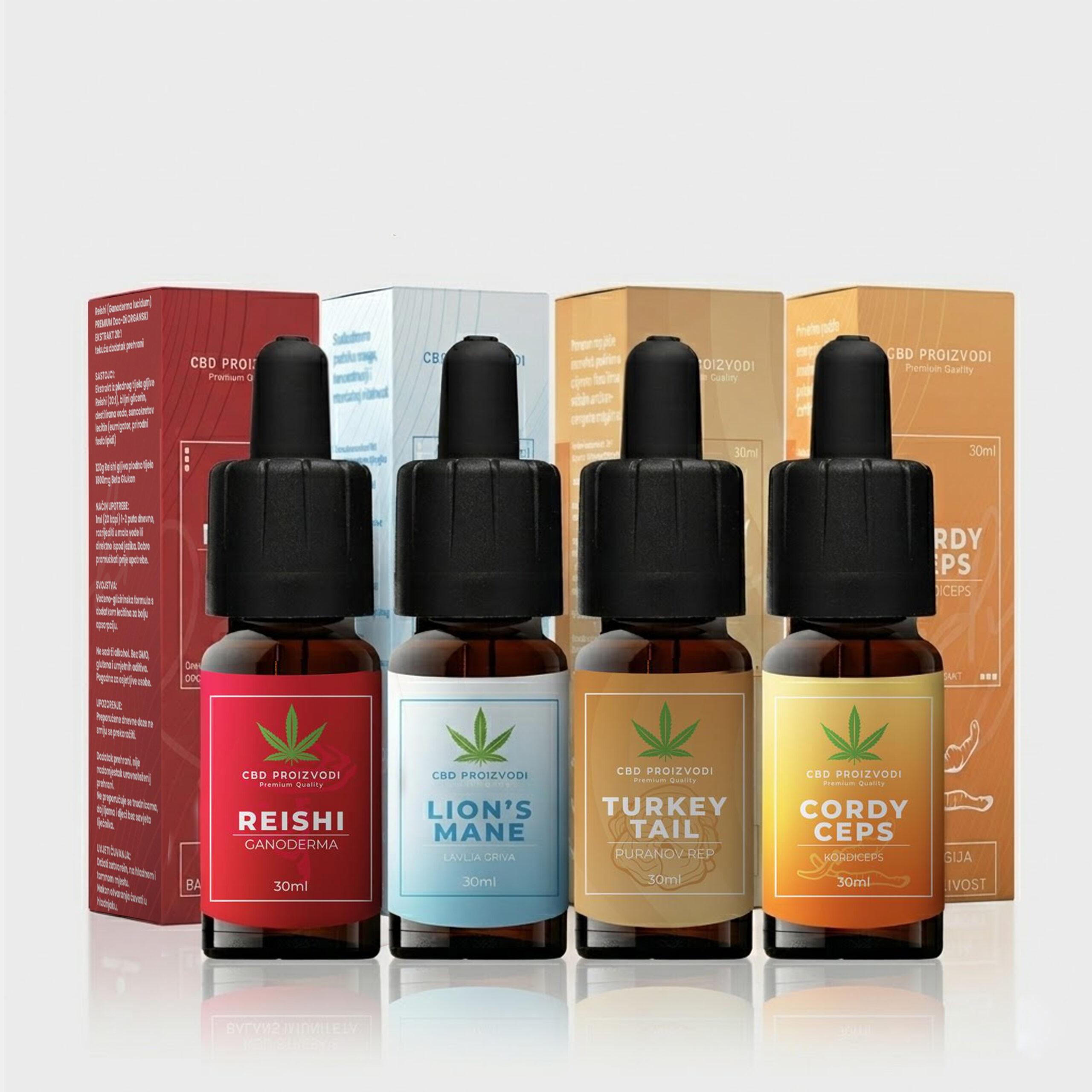 PREMIUM BUNDLE TOTAL MUSHROOM COMPLEX - Reishi + Lavlja griva + Puranov rep + Cordyceps